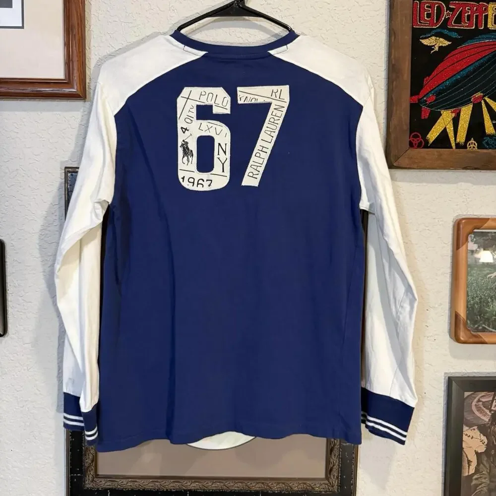 Polo Ralph Lauren Long Sleeve 67 Baseball‎ Style Designer Kids Shirt Size Large